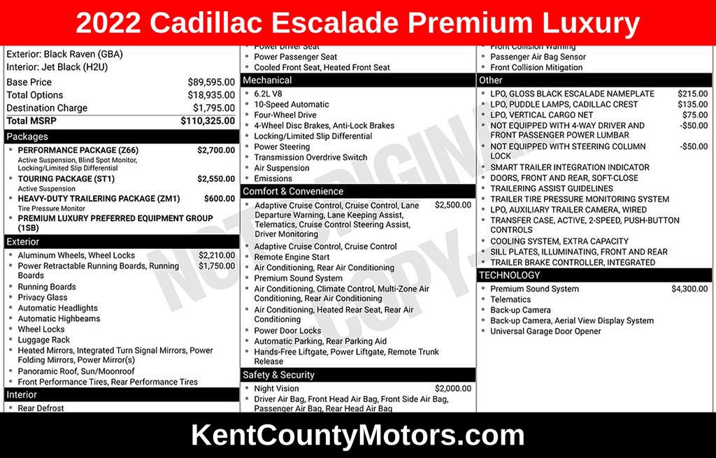 Used 2022 Cadillac Escalade Premium Luxury w/ Performance Package