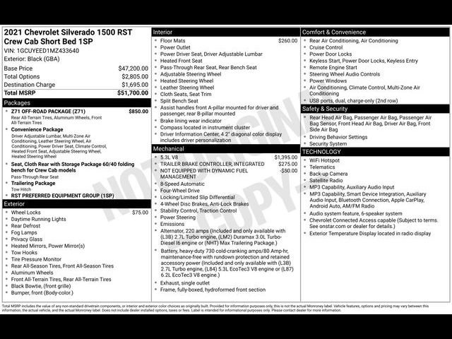 Certified 2021 Chevrolet Silverado 1500 RST w/ Z71 Off-Road Package image 48