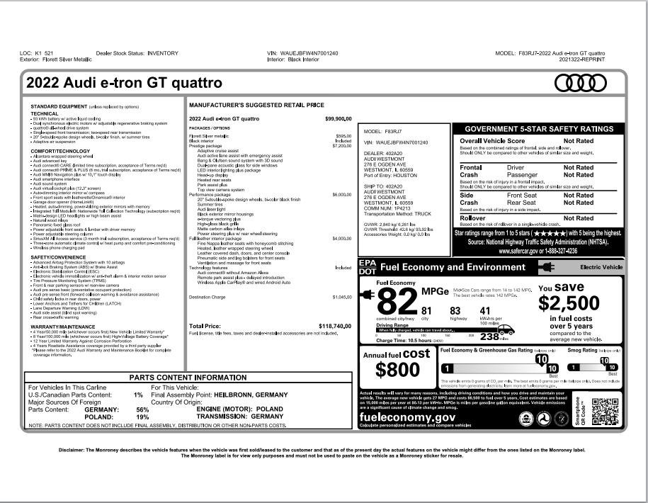 Used 2022 Audi e-tron GT Prestige image 3