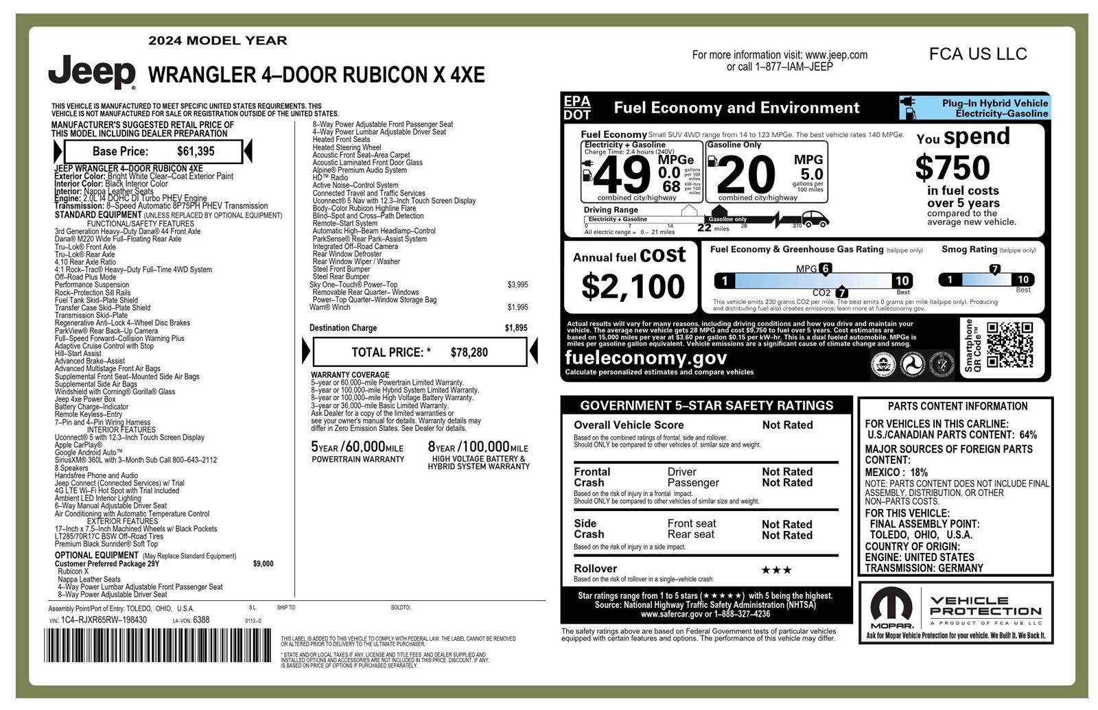 Used 2024 Jeep Wrangler Unlimited Rubicon 4xe AWD/4WD image 3