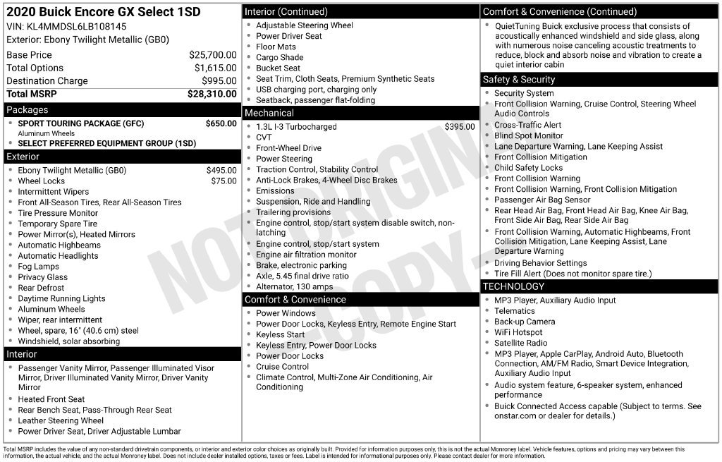 Used 2020 Buick Encore GX Select w/ Sport Touring Package FWD image 3