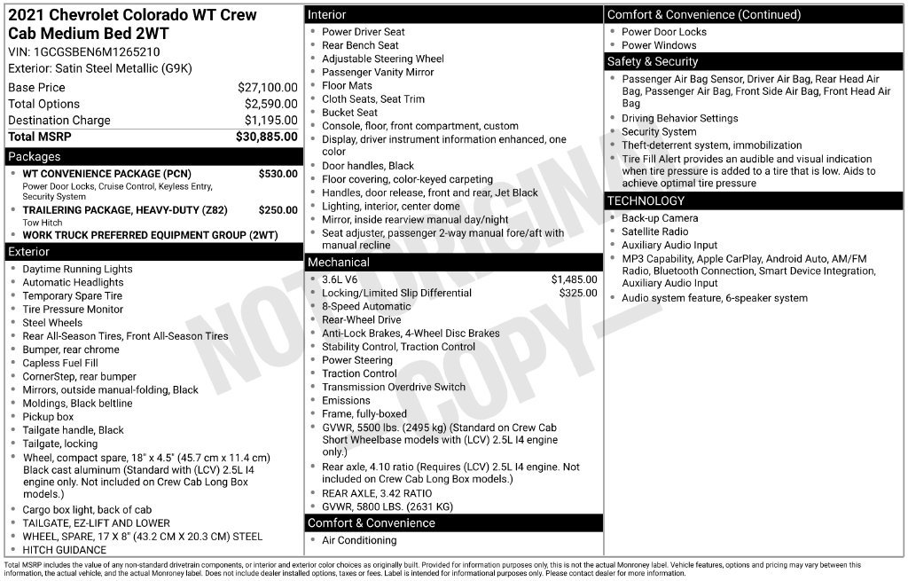 Used 2021 Chevrolet Colorado W/T w/ WT Convenience Package RWD image 3