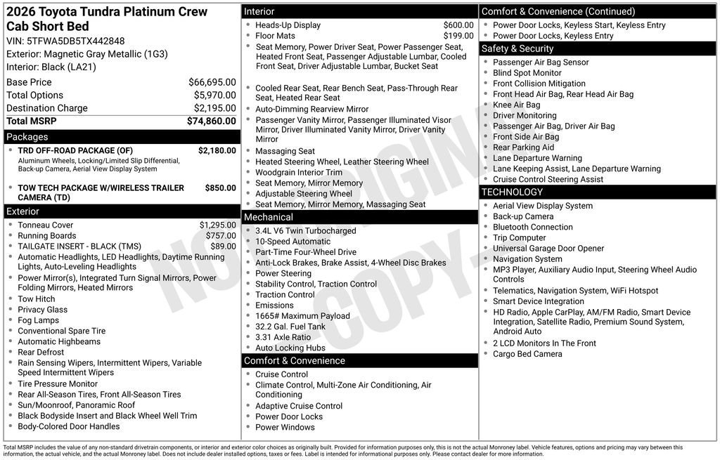 New 2026 Toyota Tundra Platinum w/ TRD Off-Road Package AWD/4WD image 7