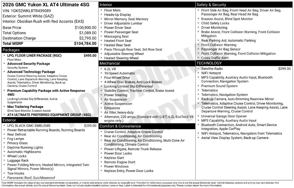 New 2026 GMC Yukon XL AT4 Ultimate w/ LPO, Floor Liner Package AWD/4WD image 53