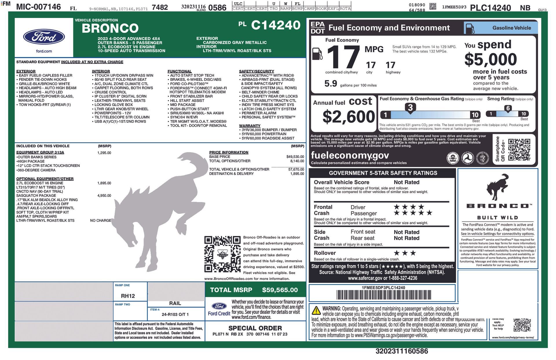 Used 2023 Ford Bronco Outer Banks w/ Sasquatch Package image 51