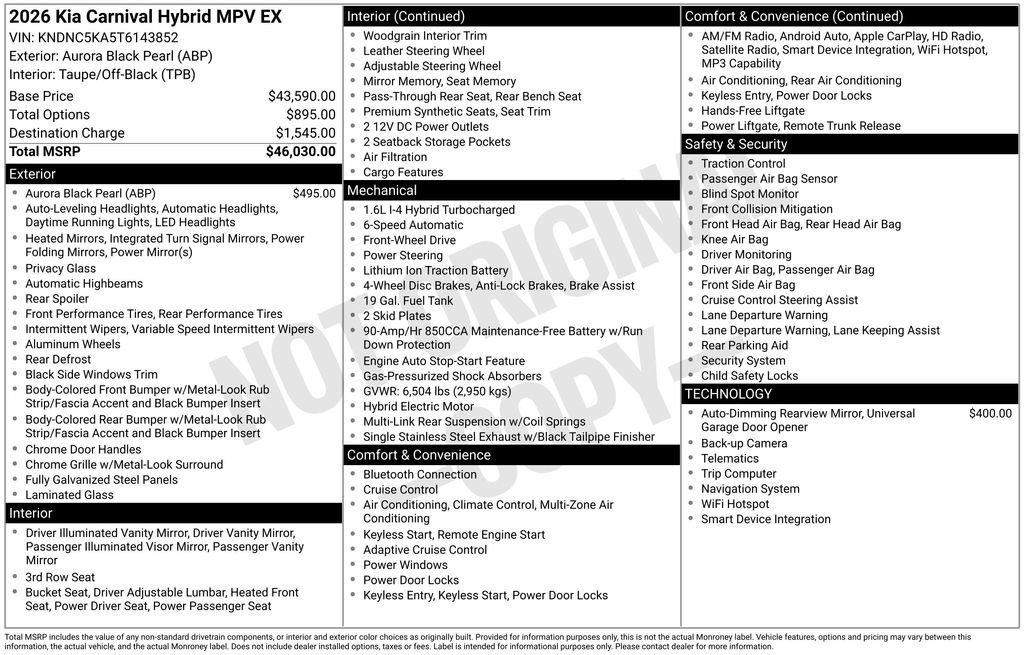 New 2026 Kia Carnival EX FWD image 4