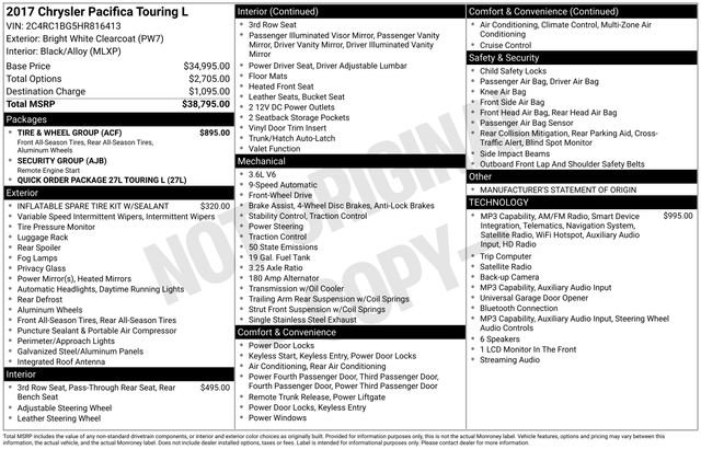 Used 2017 Chrysler Pacifica Touring-L w/ Tire & Wheel Group FWD image 17