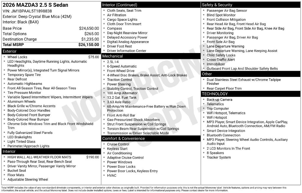 New 2026 MAZDA MAZDA3 s FWD image 10