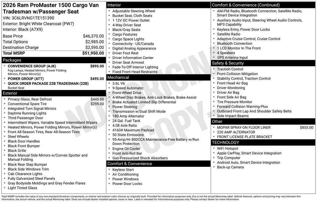 Used 2026 RAM ProMaster 1500 w/ Convenience Group FWD image 33