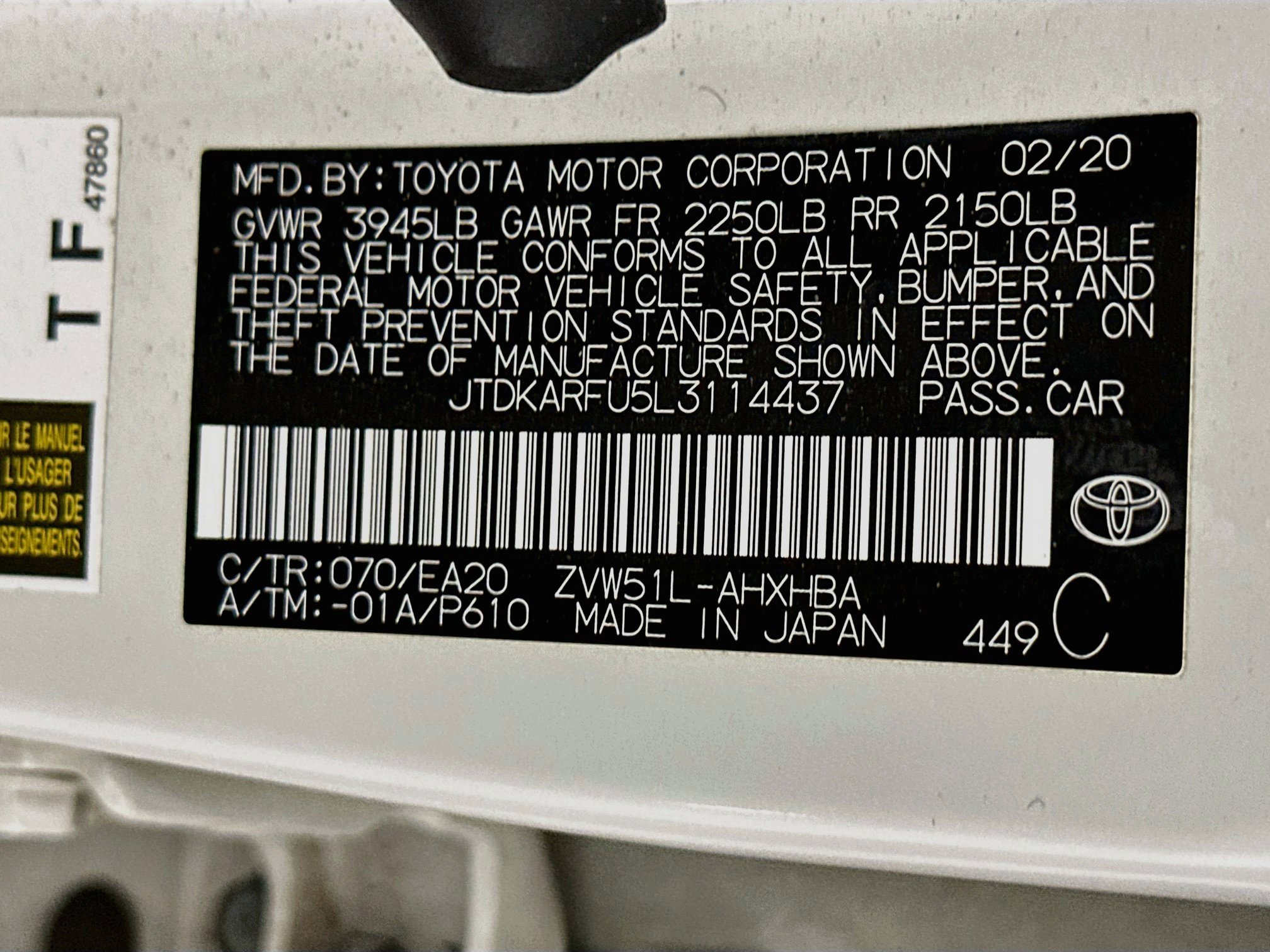 Used 2020 Toyota Prius XLE w/ Premium Convenience Package FWD image 12