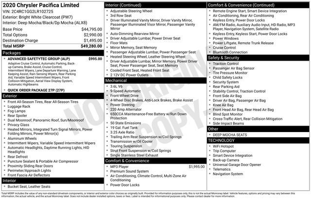 Used 2020 Chrysler Pacifica Limited w/ Advanced Safetytec Group image 27