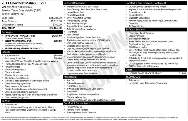 Used 2011 Chevrolet Malibu LT w/ HFV6 Engine Package image 4