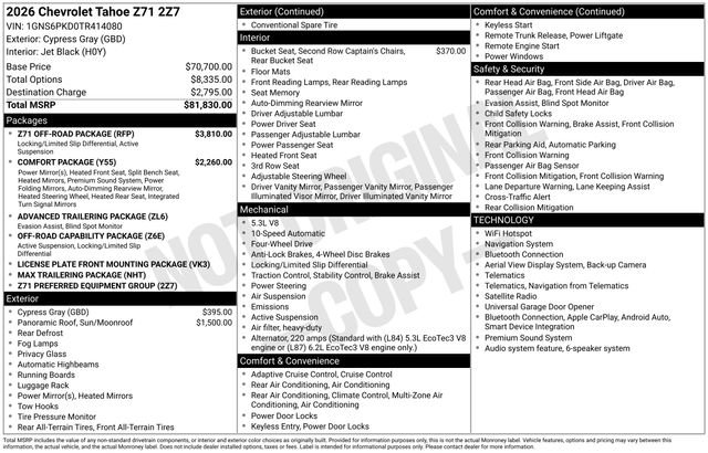New 2026 Chevrolet Tahoe Z71 w/ Z71 Off-Road Package AWD/4WD image 6