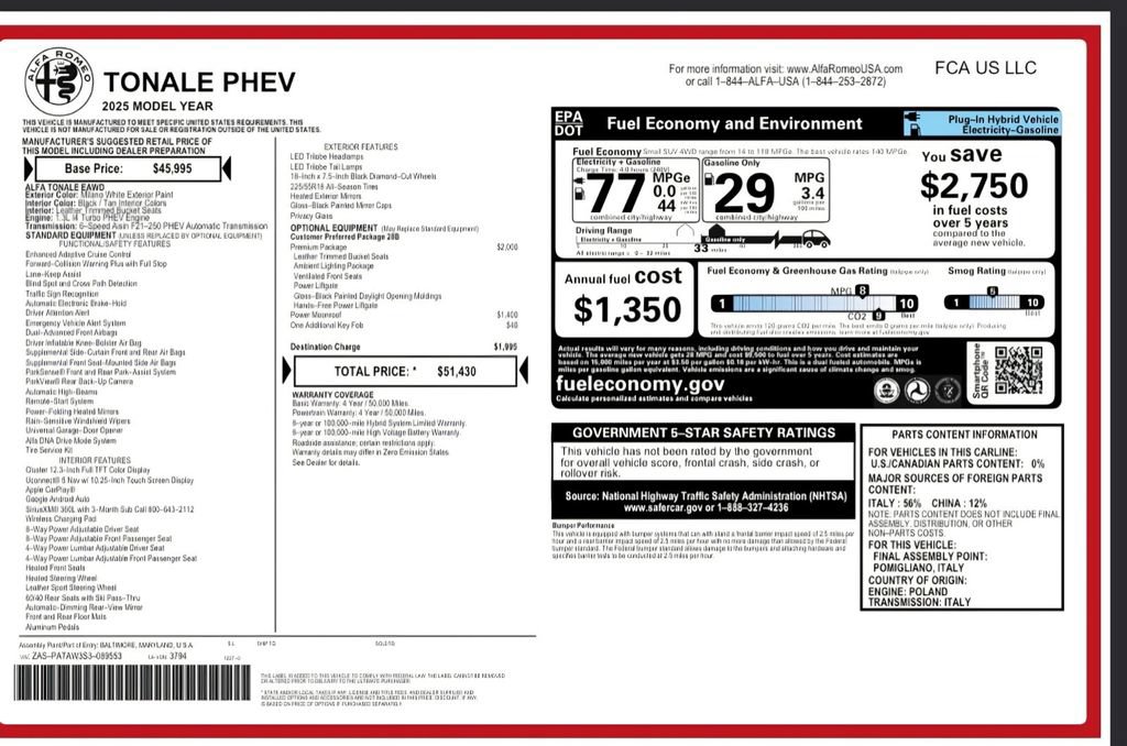 Used 2025 Alfa Romeo Tonale w/ Premium Package AWD/4WD image 2