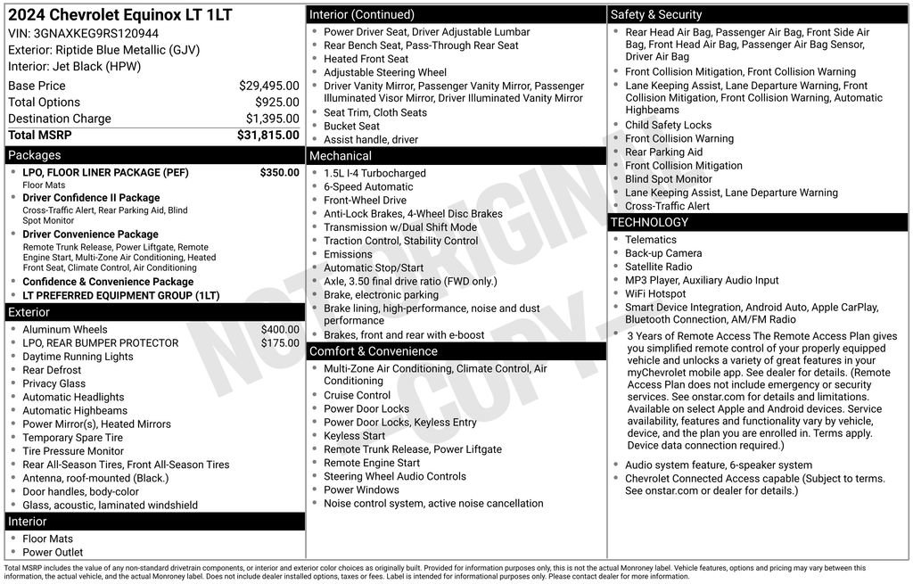 Used 2024 Chevrolet Equinox LT w/ LPO, Floor Liner Package FWD image 10