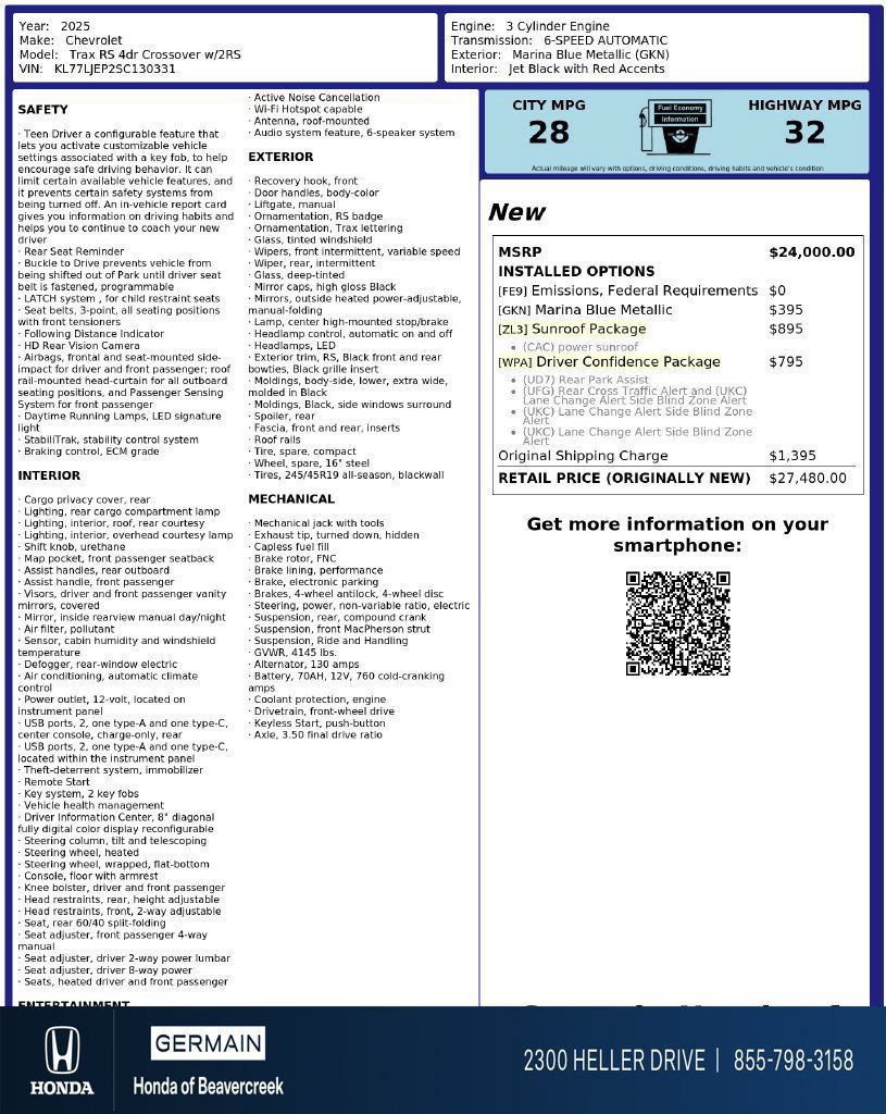 Used 2025 Chevrolet Trax RS w/ Sunroof Package FWD image 31