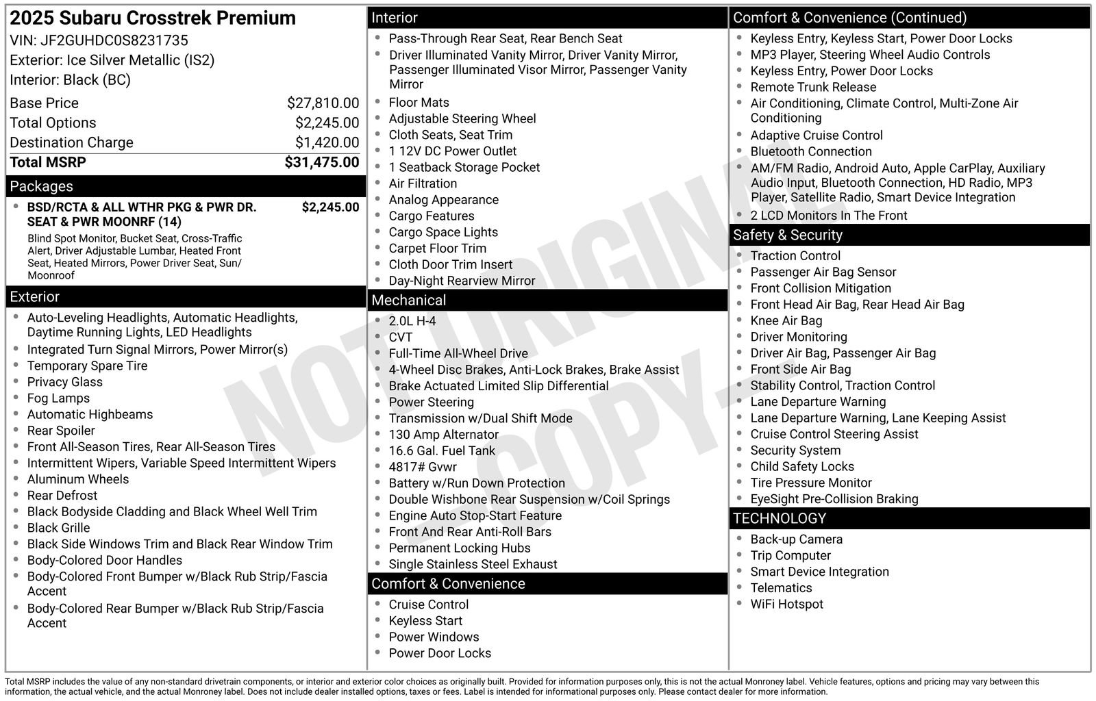 Certified 2025 Subaru Crosstrek 2.0i Premium image 30