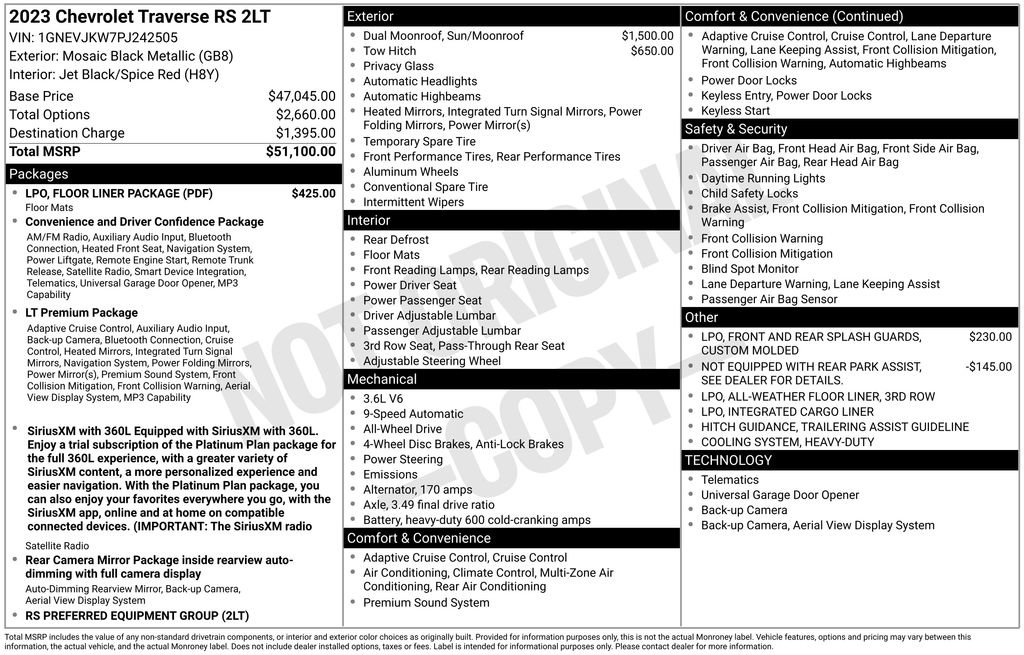 Certified 2023 Chevrolet Traverse RS w/ LPO, Floor Liner Package AWD/4WD image 2