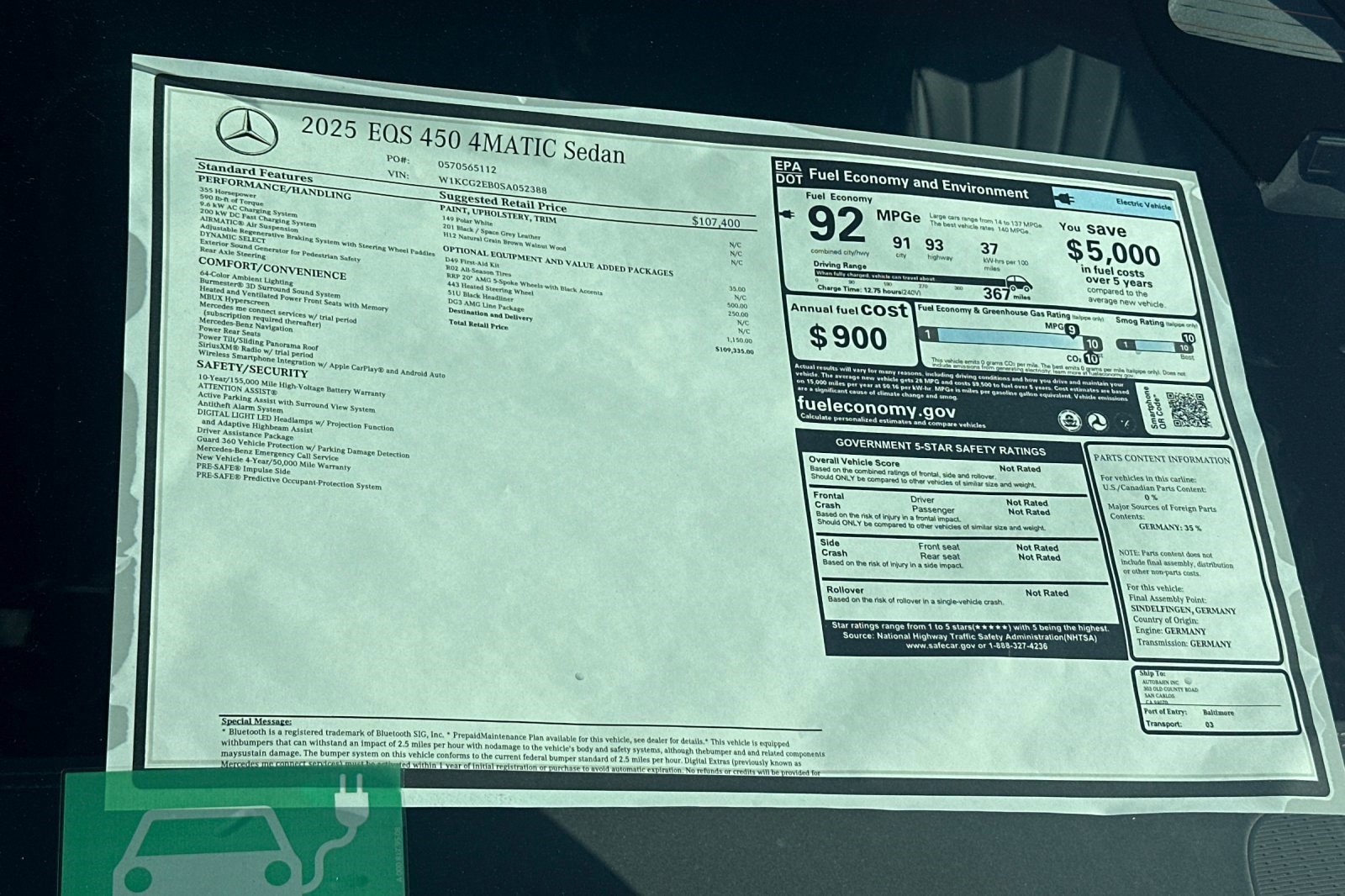 New 2025 Mercedes-Benz EQS 450+ 4MATIC Sedan image 30