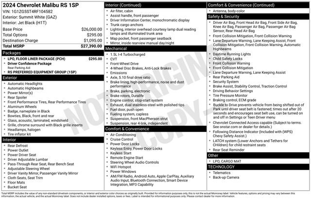 Used 2024 Chevrolet Malibu RS w/ LPO, Floor Liner Package FWD image 5