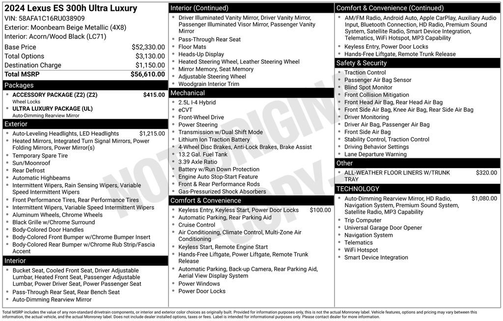 Used 2024 Lexus ES 300h Ultra Luxury w/ Accessory Package (Z2) FWD image 30