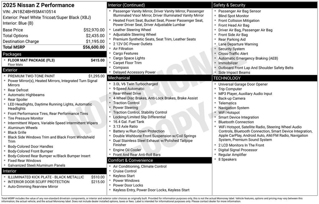 Used 2025 Nissan Z Performance w/ Floor Mat Package RWD image 17