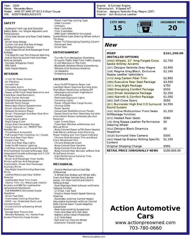 Used 2020 Mercedes-Benz AMG GT 63 S w/ Executive Rear Seat Package image 2