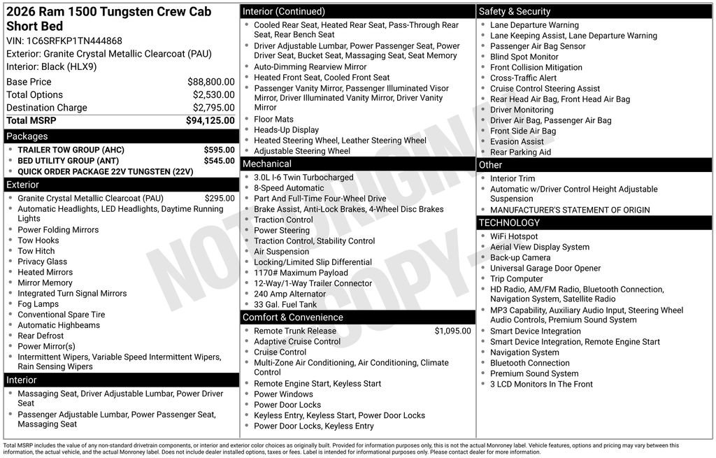 New 2026 RAM 1500 Tungsten w/ Trailer Tow Group AWD/4WD image 6