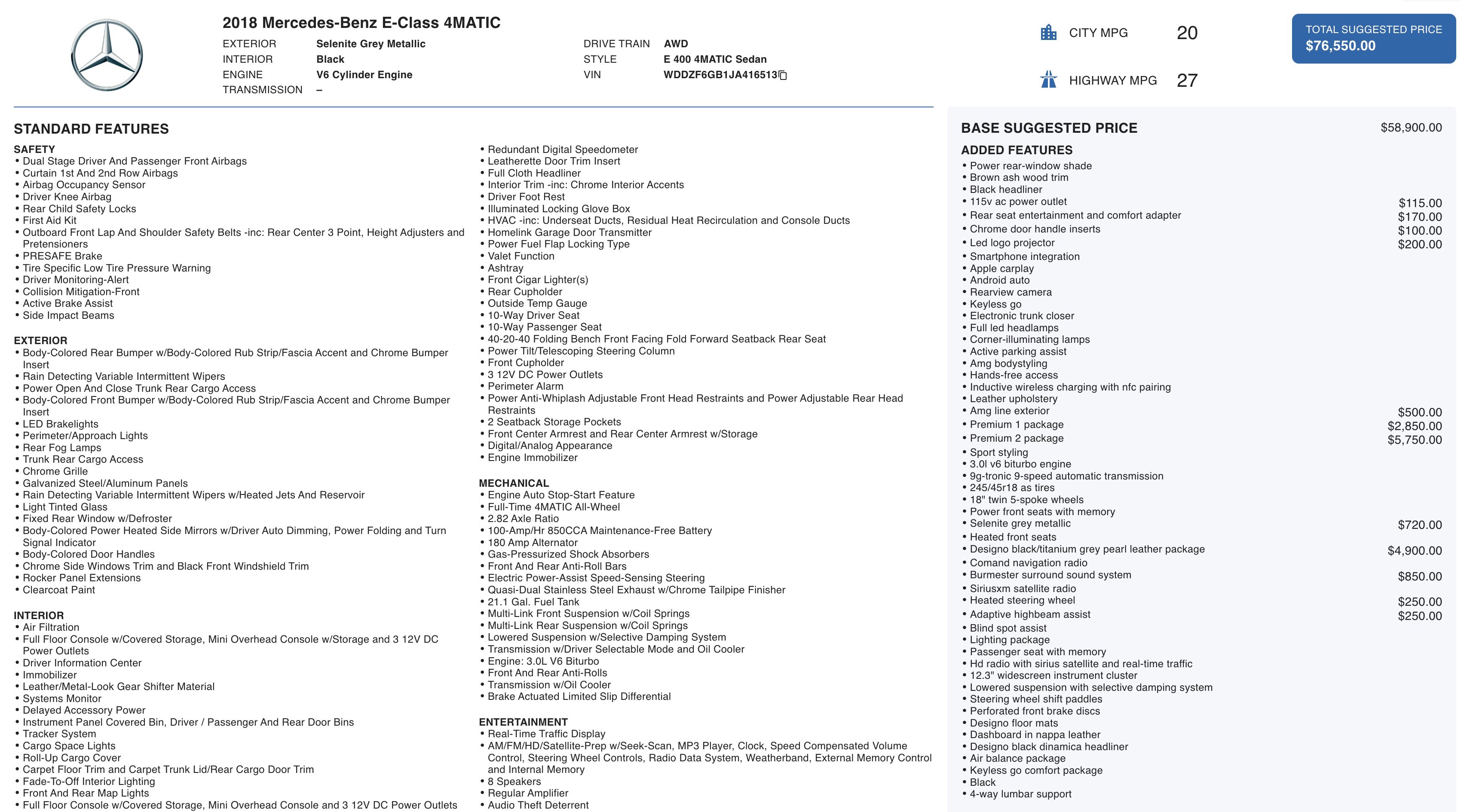 Used 2018 Mercedes-Benz E 400 E 400 w/ Premium 1 Package image 3