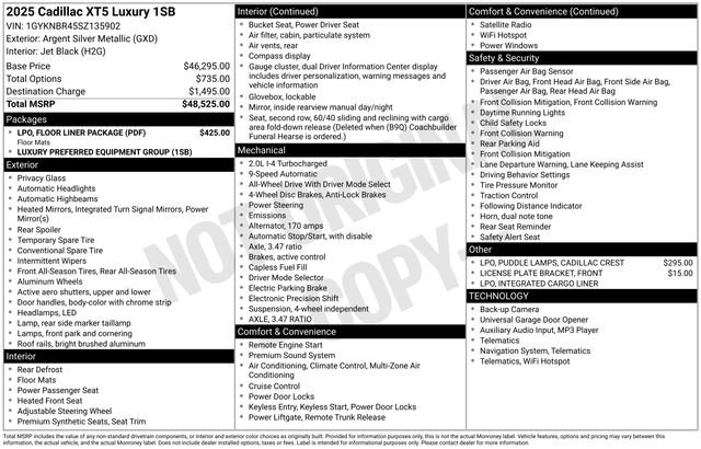 New 2025 Cadillac XT5 Luxury w/ LPO, Floor Liner Package image 9