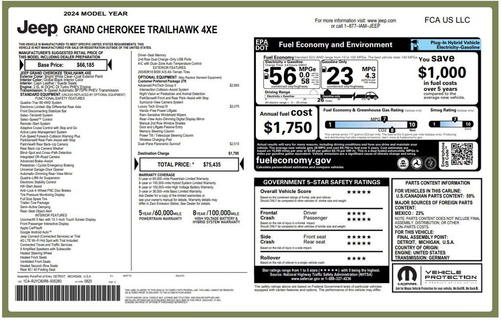 Used 2024 Jeep Grand Cherokee Trailhawk w/ Advanced Protech Group II AWD/4WD image 3