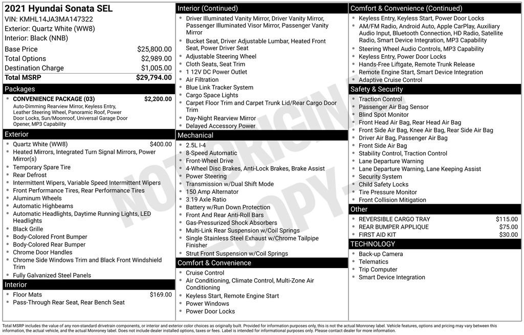 Used 2021 Hyundai Sonata SEL w/ Convenience Package FWD image 34