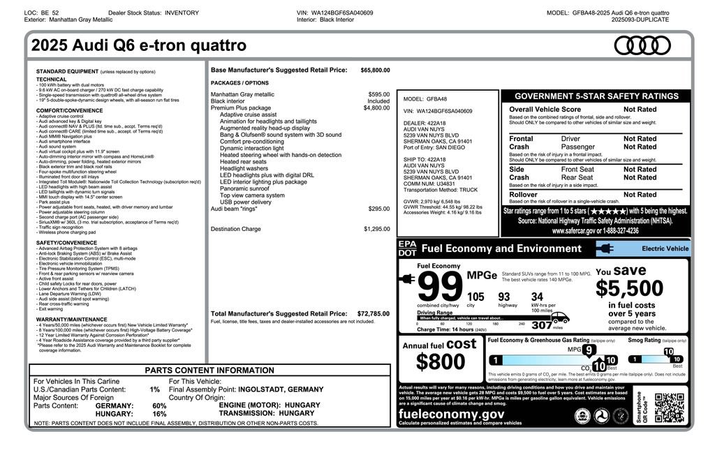 Used 2025 Audi Q6 e-tron Premium Plus w/ Premium Plus AWD/4WD image 3