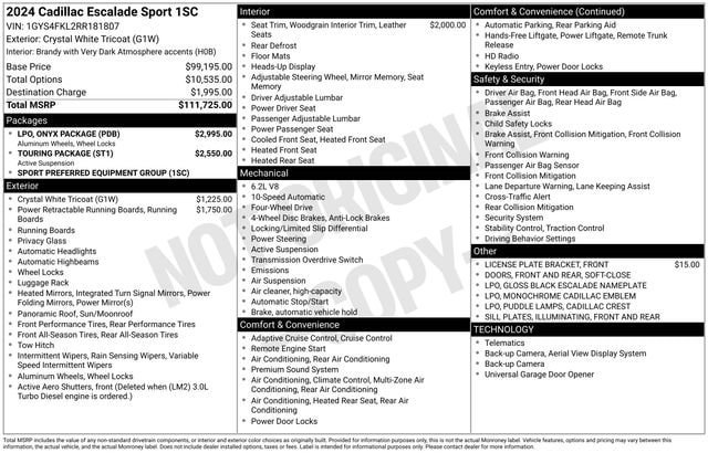 Certified 2024 Cadillac Escalade Sport w/ LPO, ONYX Package AWD/4WD image 37