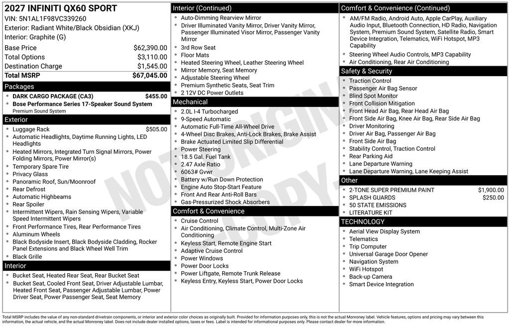 New 2027 INFINITI QX60 Sport w/ Dark Cargo Package AWD/4WD image 12