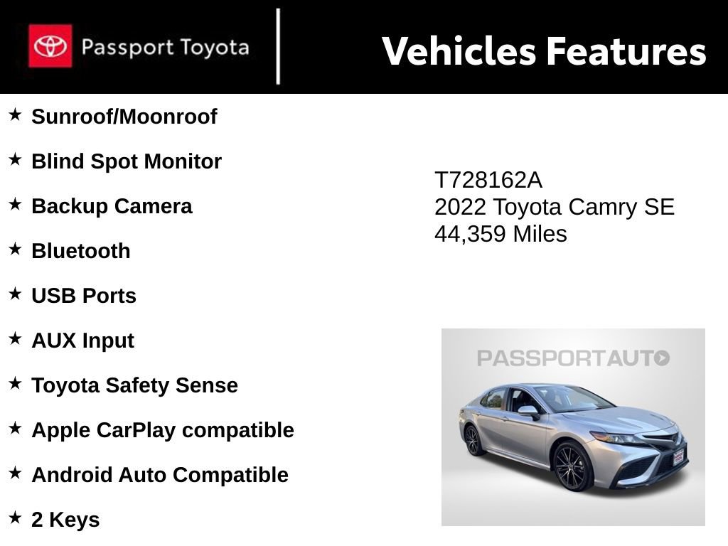 Used 2022 Toyota Camry SE w/ Convenience Package FWD image 10