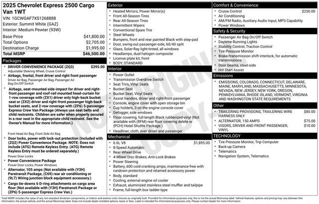 New 2025 Chevrolet Express 2500 Work Van w/ Driver Convenience Package image 6