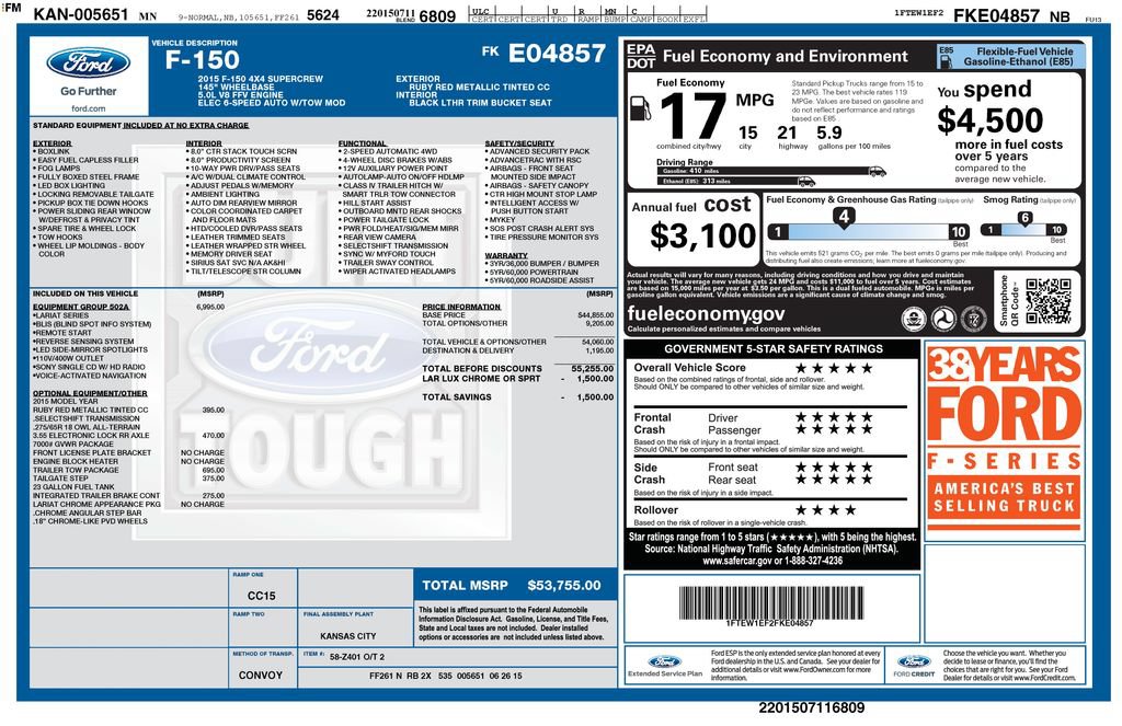 Used 2015 Ford F150 Lariat w/ Equipment Group 502A Luxury AWD/4WD image 13
