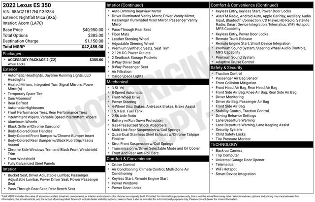 Used 2022 Lexus ES 350 w/ Accessory Package 2 FWD image 31