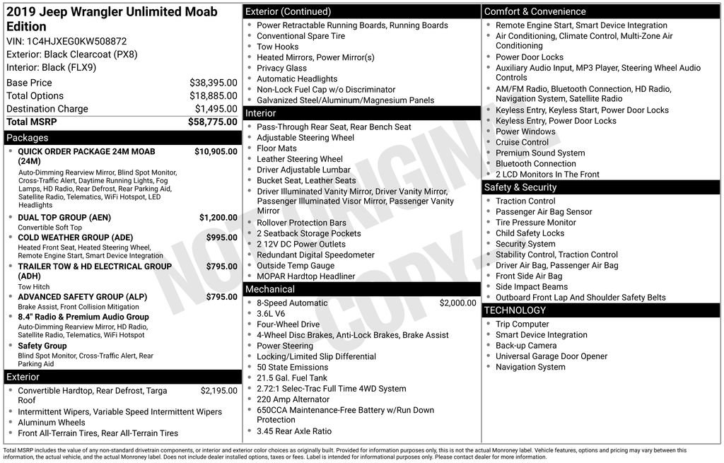 Used 2019 Jeep Wrangler Unlimited Sahara w/ Quick Order Package 24M Moab image 76