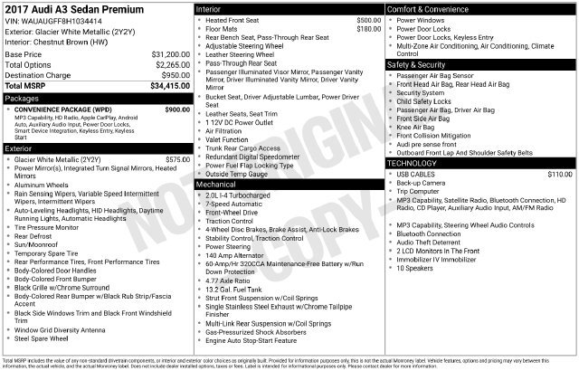 Used 2017 Audi A3 2.0T Premium w/ Convenience Package FWD image 6