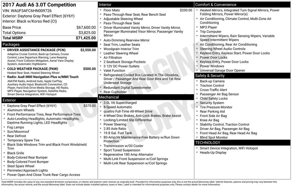Used 2017 Audi A6 3.0T Competition Prestige w/ Driver Assistance Package