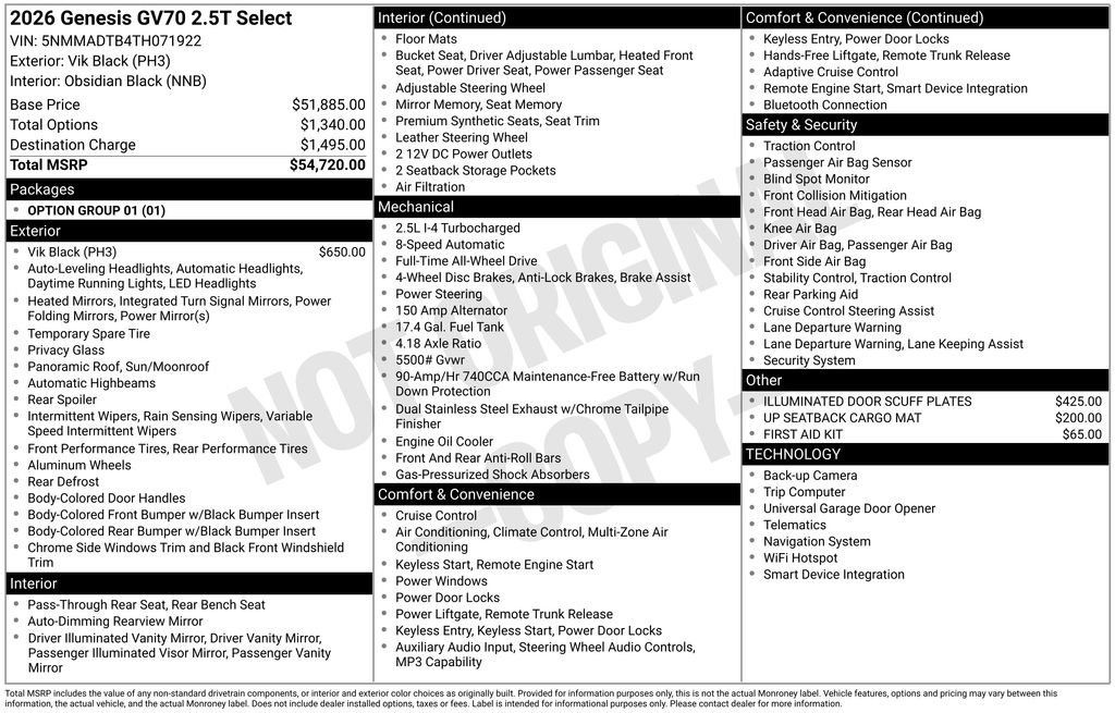 New 2026 Genesis GV70 2.5T Select AWD/4WD image 3