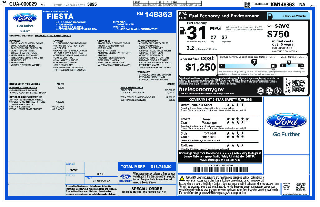 Used 2019 Ford Fiesta SE w/ Equipment Group 201A FWD image 3