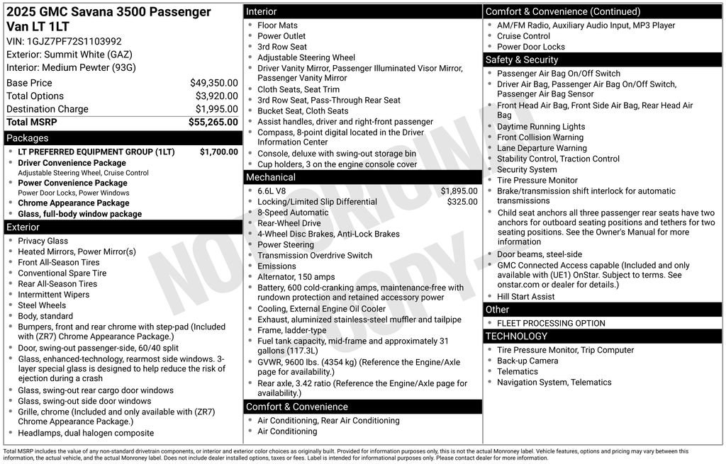 Used 2025 GMC Savana 3500 LT w/ LT Preferred Equipment Group image 33