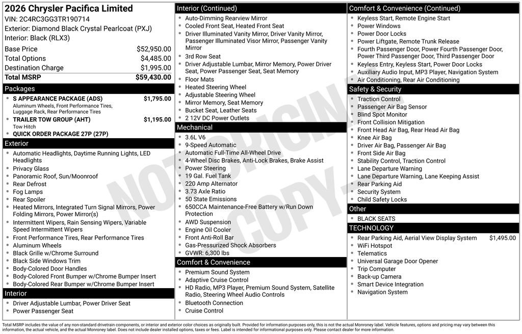 New 2026 Chrysler Pacifica Limited w/ S Appearance Package image 2