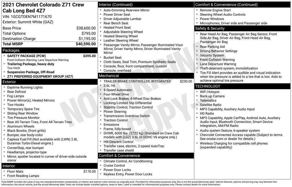 Used 2021 Chevrolet Colorado Z71 w/ Safety Package AWD/4WD image 7