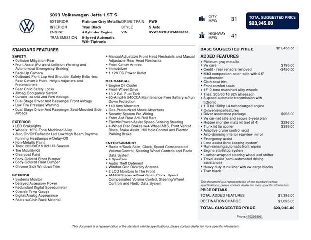 Used 2023 Volkswagen Jetta S FWD image 4