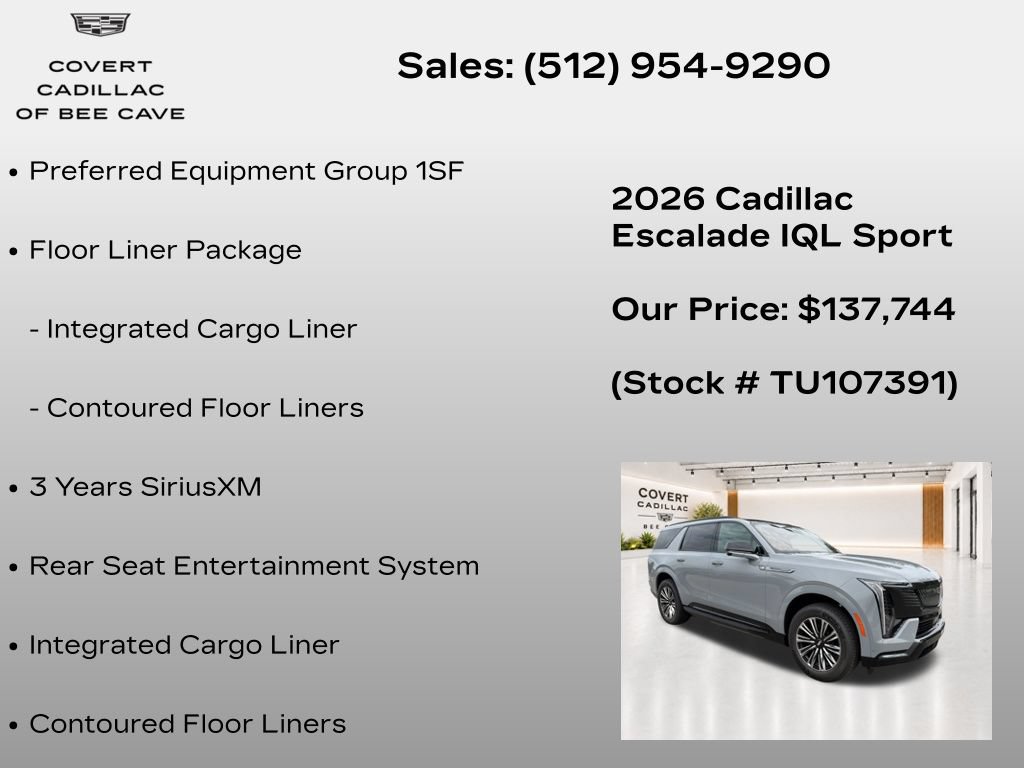 New 2026 Cadillac Escalade IQL Sport 1 w/ LPO, Floor Liner Package AWD/4WD image 7