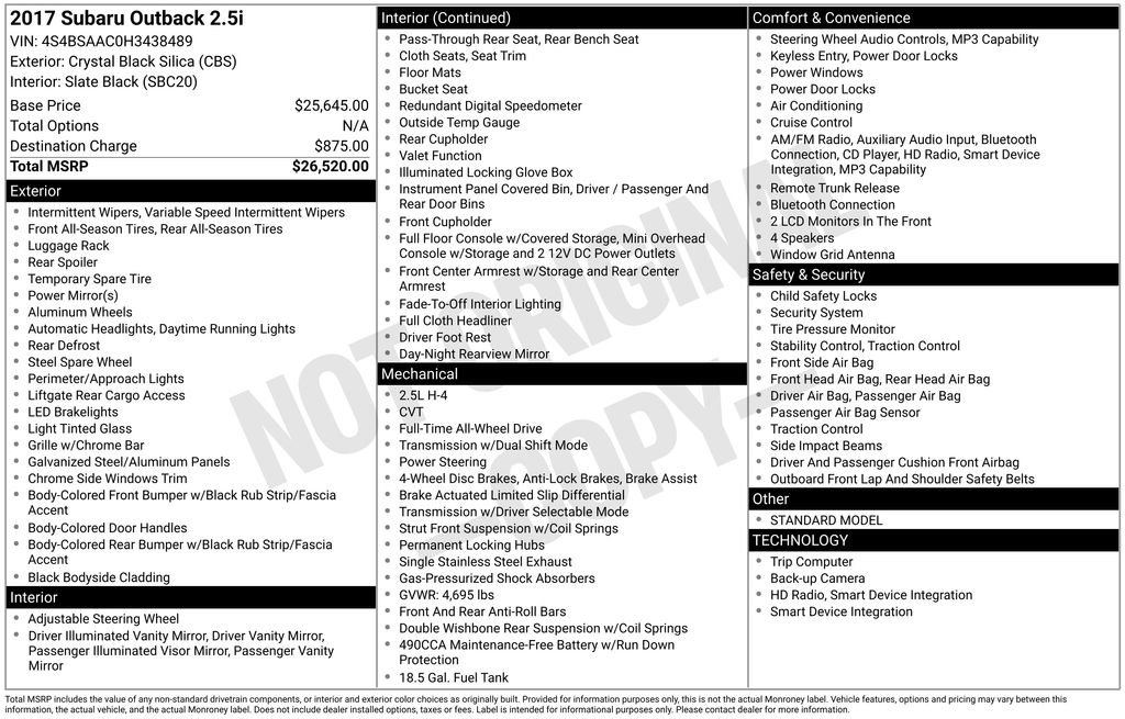 Used 2017 Subaru Outback 2.5i image 14